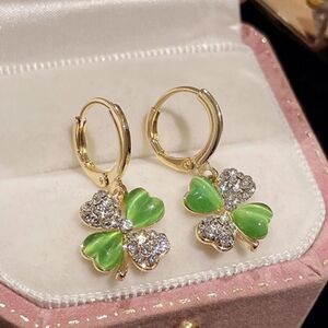 3for$20 Heart Shaped Green Cats Eye Stone & Four-Leaf Clover St. Patrick's Day